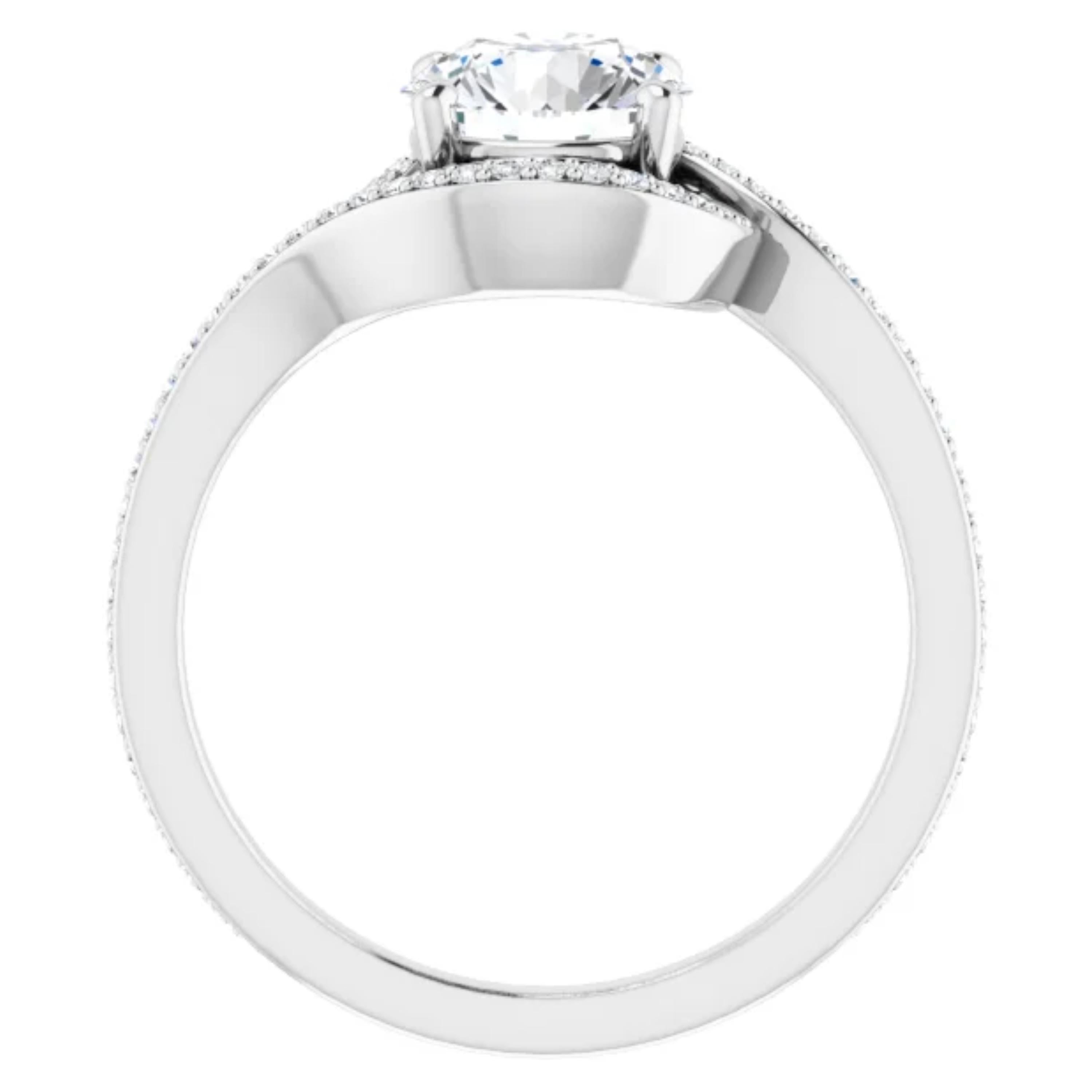 Contemporary Bypass Halo GIA Certified Round Brilliant White Diamond Engagement Ring For Sale