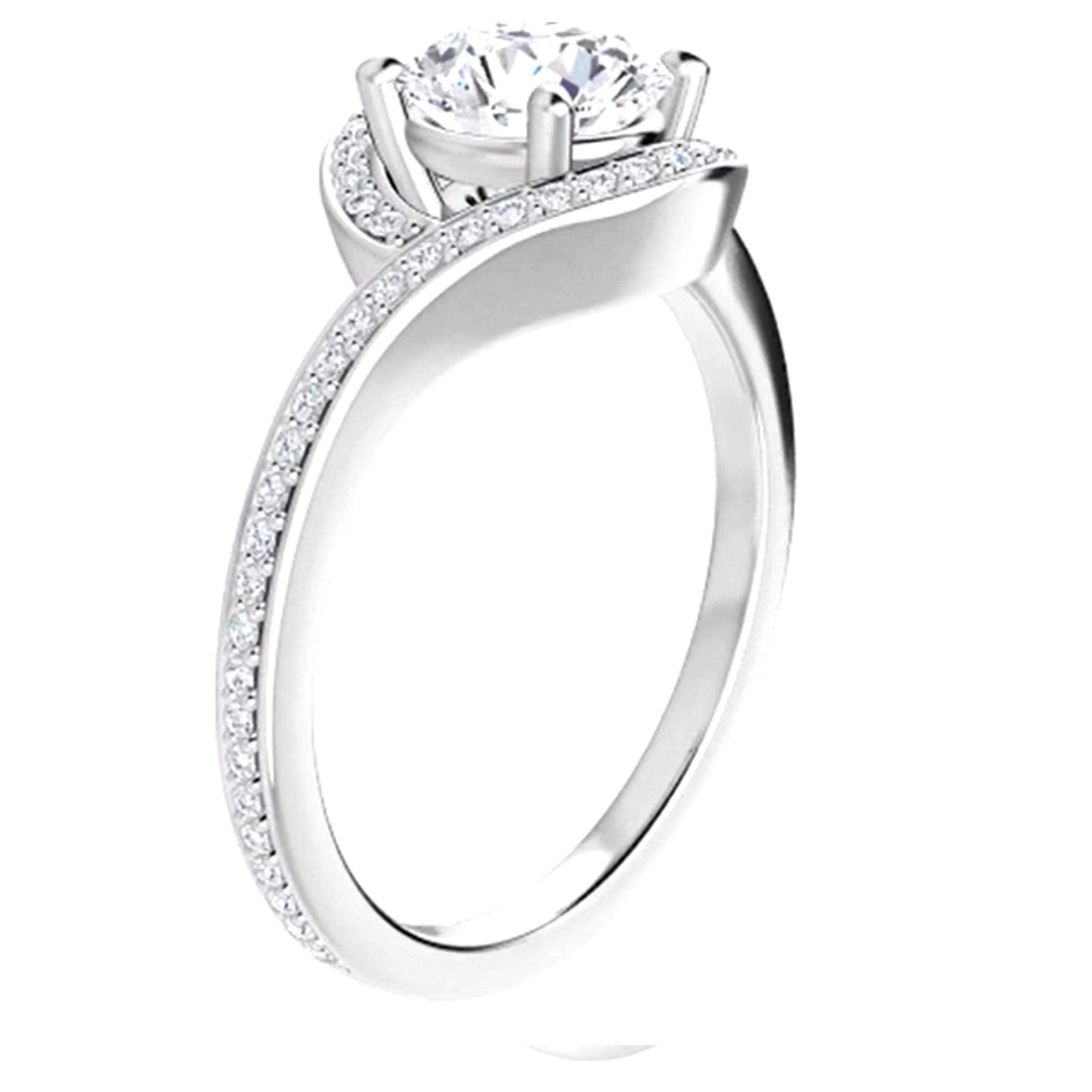Women's Bypass Halo GIA Certified Round Brilliant White Diamond Engagement Ring For Sale