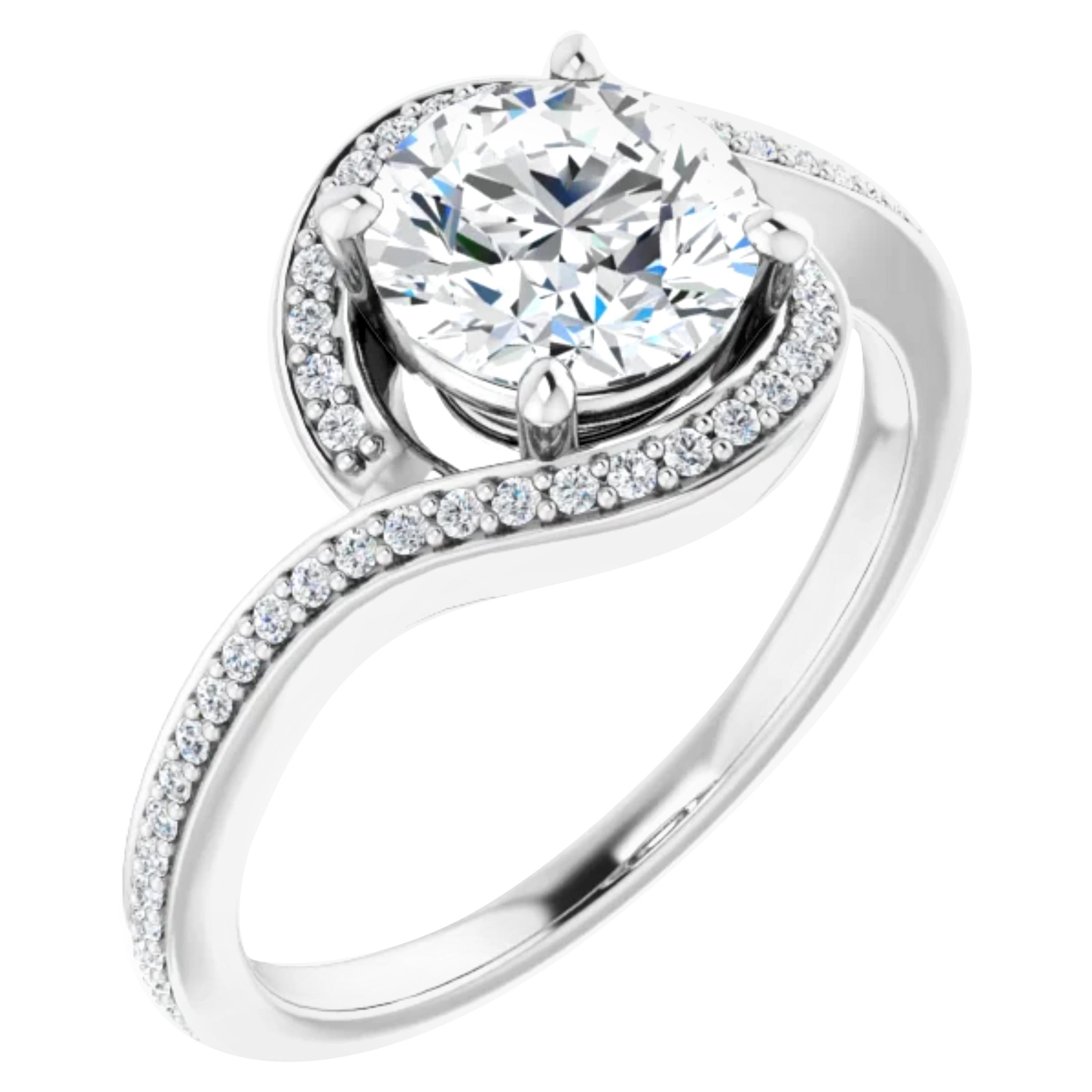 Bypass Halo GIA Certified Round Brilliant White Diamond Engagement Ring For Sale