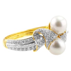 Bypass Pearl and Diamond Bangle Bracelet