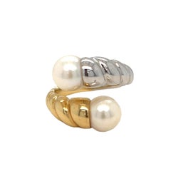Bypass Pearl Ring in Two Tone 18k Gold