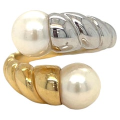 Bypass Pearl Ring in Two Tone 18k Gold