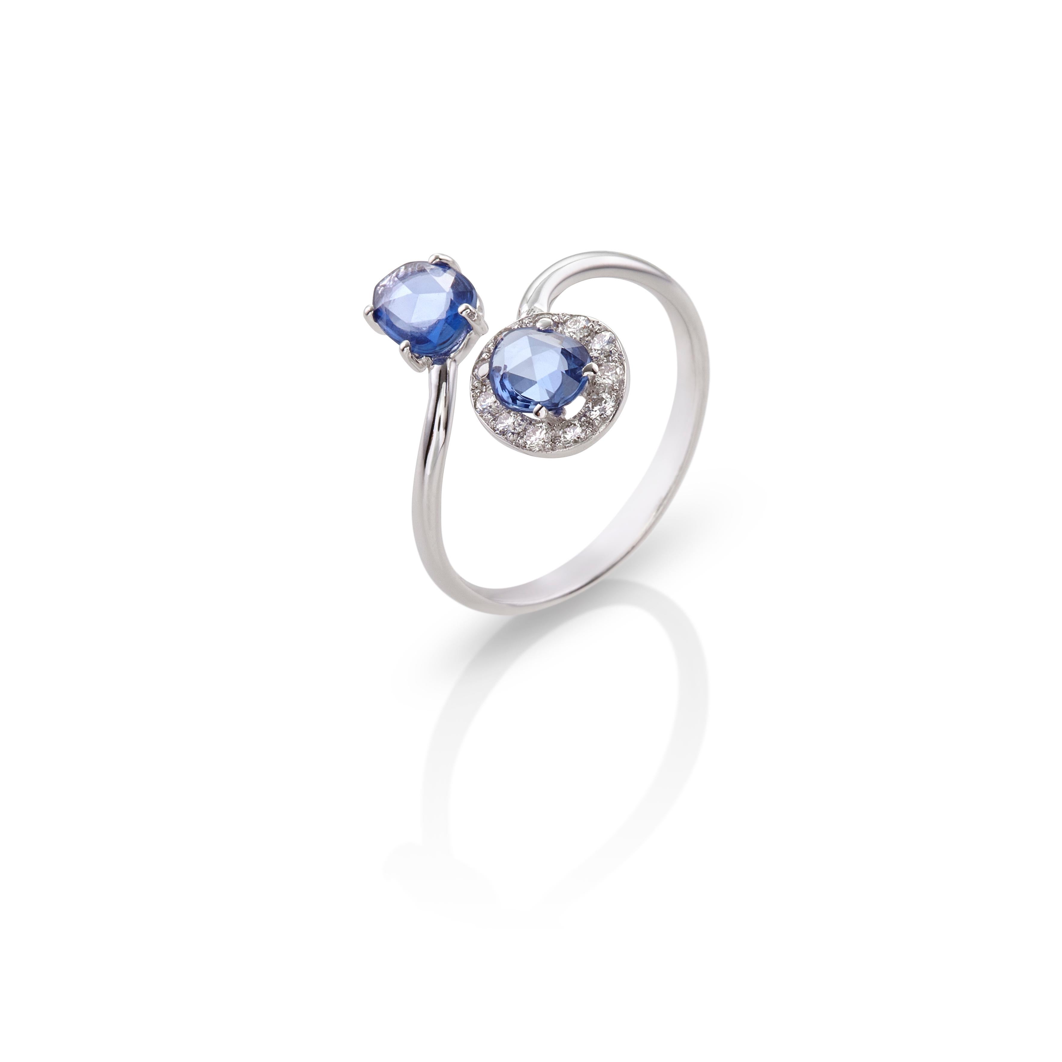 For Sale:  Bypass Ring in 18Kt White Gold with Two Very Peri Sapphires and Diamonds Halo 3
