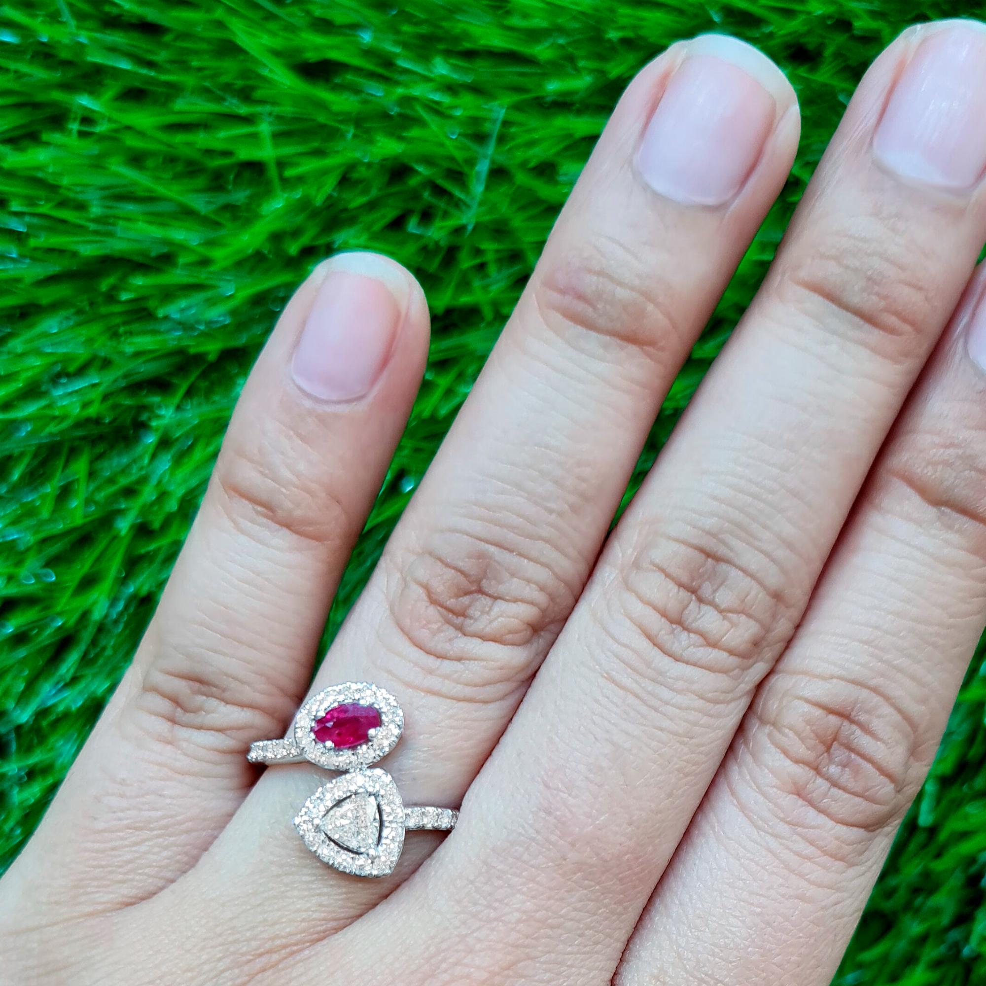 It comes with the Gemological Appraisal by GIA GG/AJP
All Gemstones are Natural
Ruby = 0.34 Carat
Diamonds = 0.76 Carats
Metal: 18K White Gold
Ring Size: 7* US
*It can be resized complimentary
