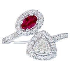 Bypass Ring Ruby and Diamonds 1.10 Carats 18K White Gold