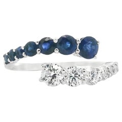 Bypass Ring with Tapering Round Diamonds & 1.15 Ct Sapphires in 14K White Gold