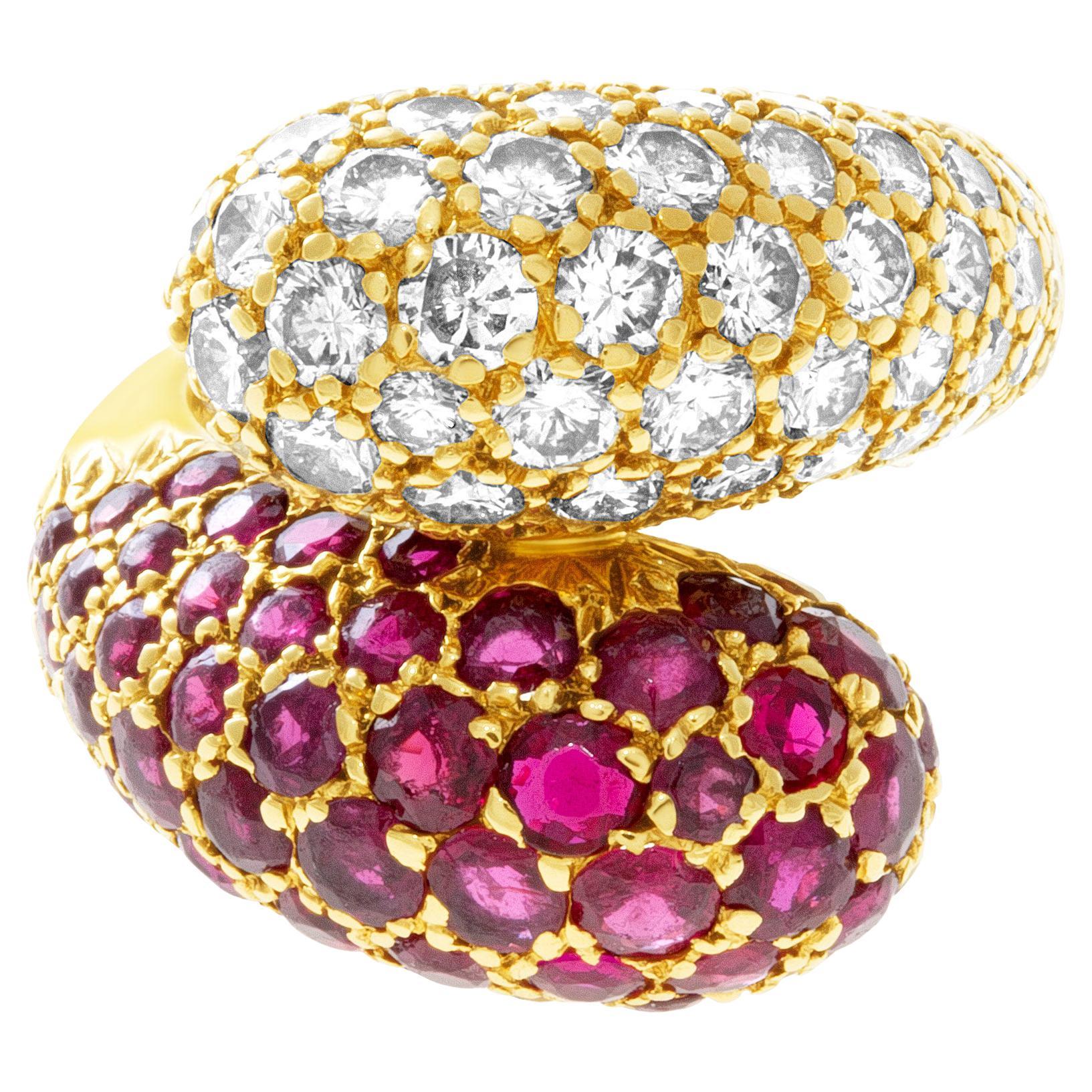 Bypass Ruby & Diamond Ring in 18k Yellow Gold 2.5cts in Diamonds, 3.00cts Rubies