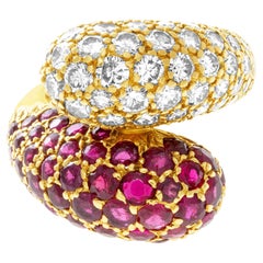 Vintage Bypass Ruby & Diamond Ring in 18k Yellow Gold 2.5cts in Diamonds, 3.00cts Rubies