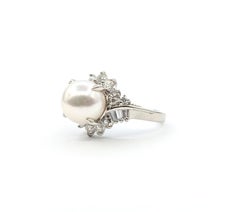 Bypass South Sea Pearl & Diamond Ring in Platinum