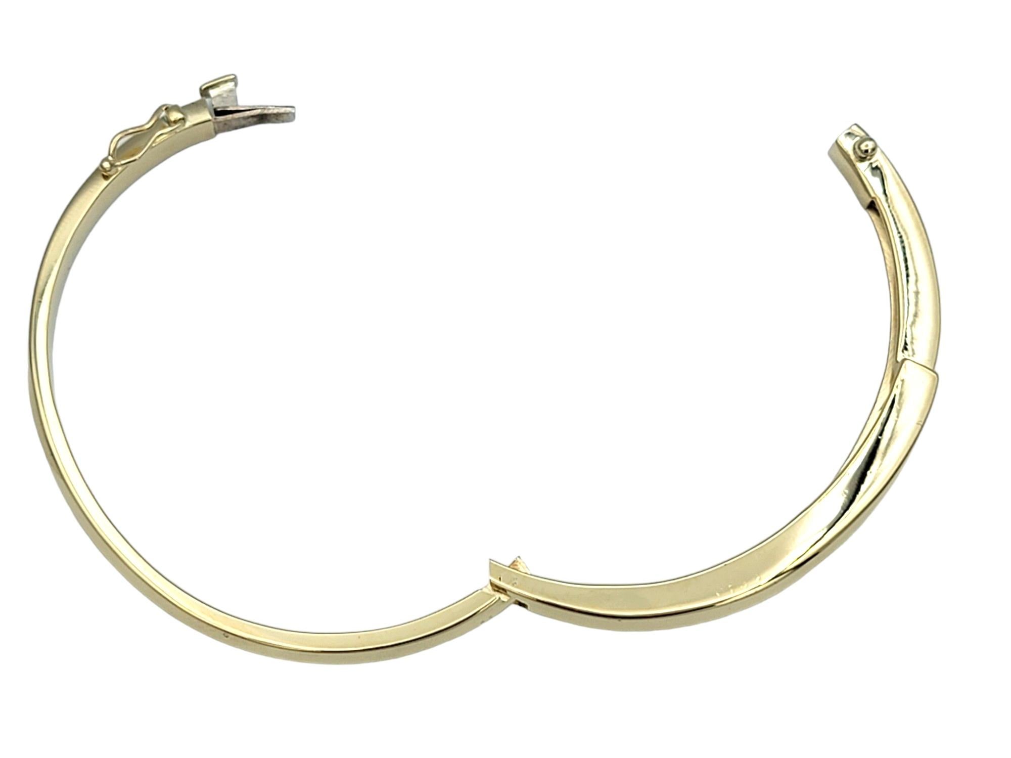 Bypass Style Hinged Bangle Bracelet with Round Diamonds in 14 Karat Yellow Gold For Sale 1