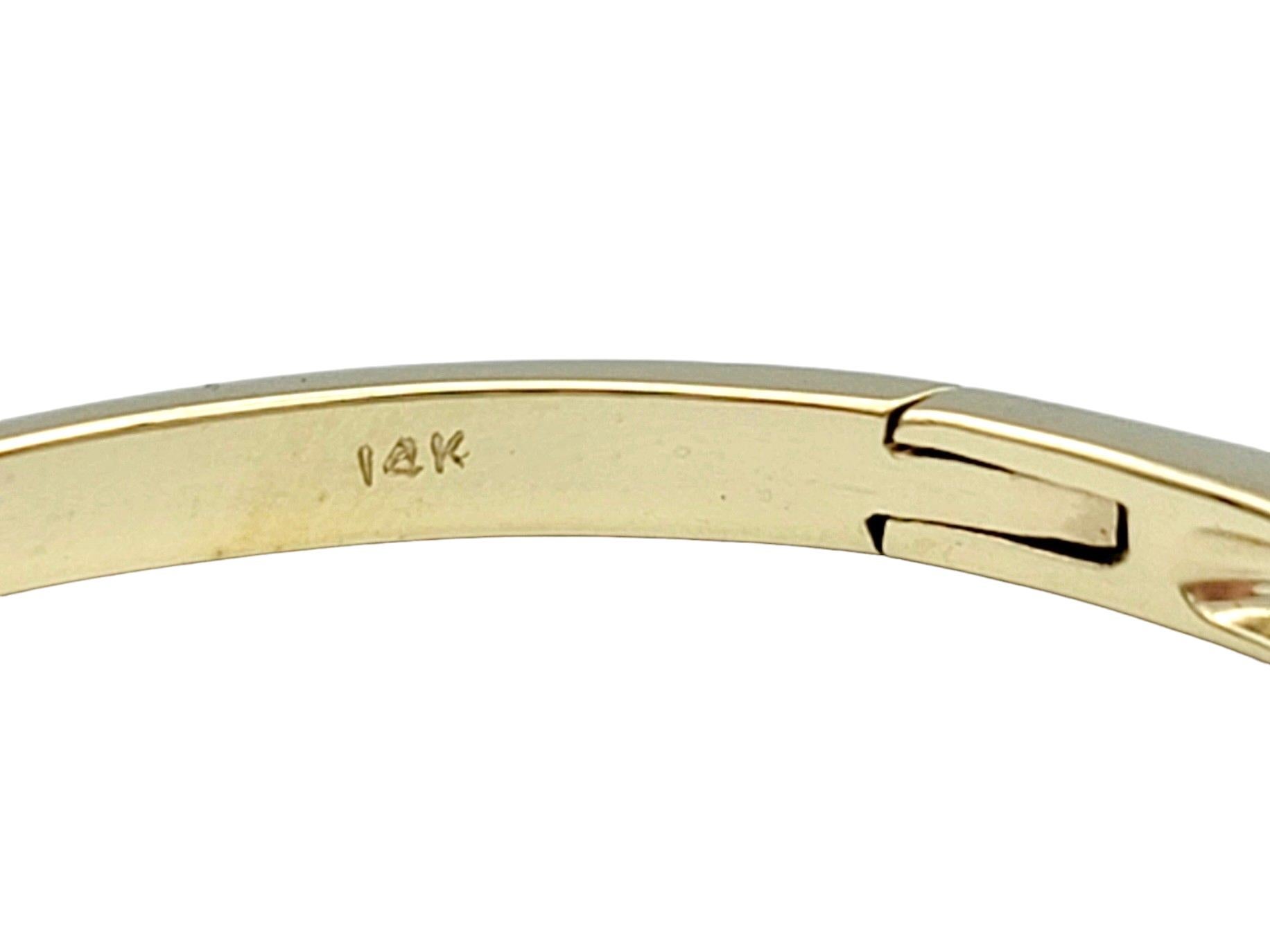 Bypass Style Hinged Bangle Bracelet with Round Diamonds in 14 Karat Yellow Gold For Sale 3