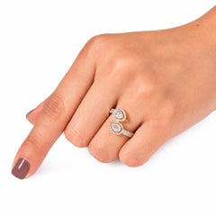 1.24 Carat Pear-Cut Halo Natural Diamond Toi et Moi Ring, 14k Yellow Gold