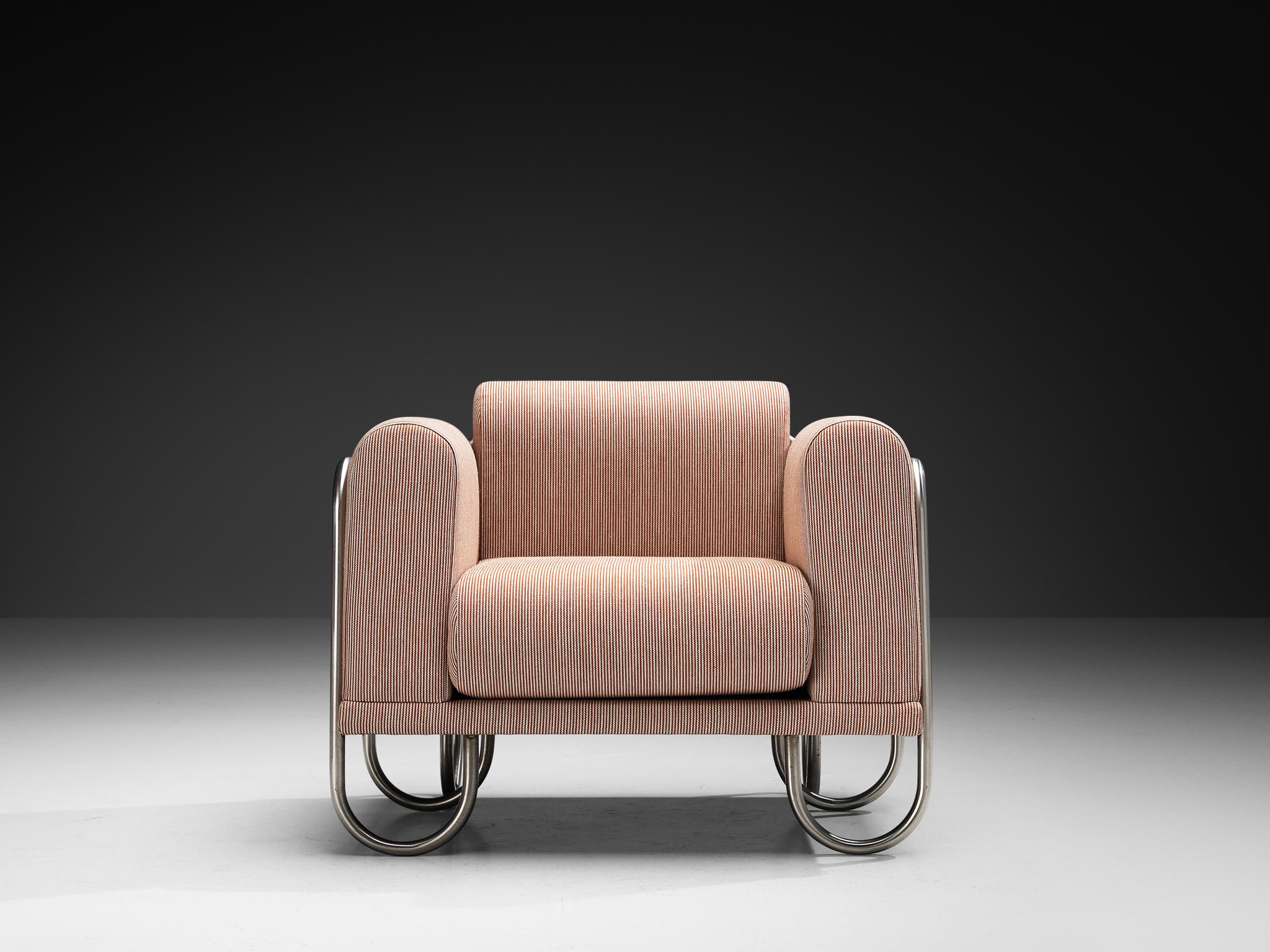 French Byron Botker for Landes Lounge Chair with Tubular Frames in Light Pink For Sale