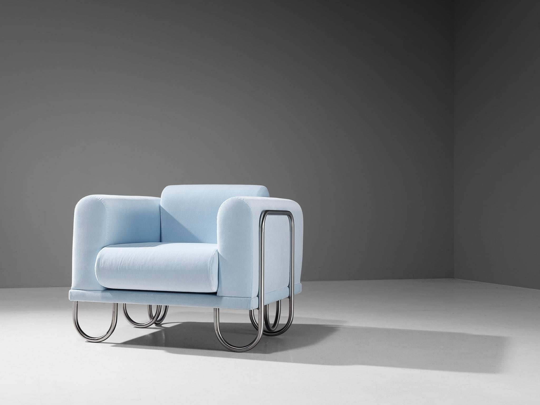 Byron Botker for Landes Lounge Chairs in Light Blue Velvet  For Sale 4