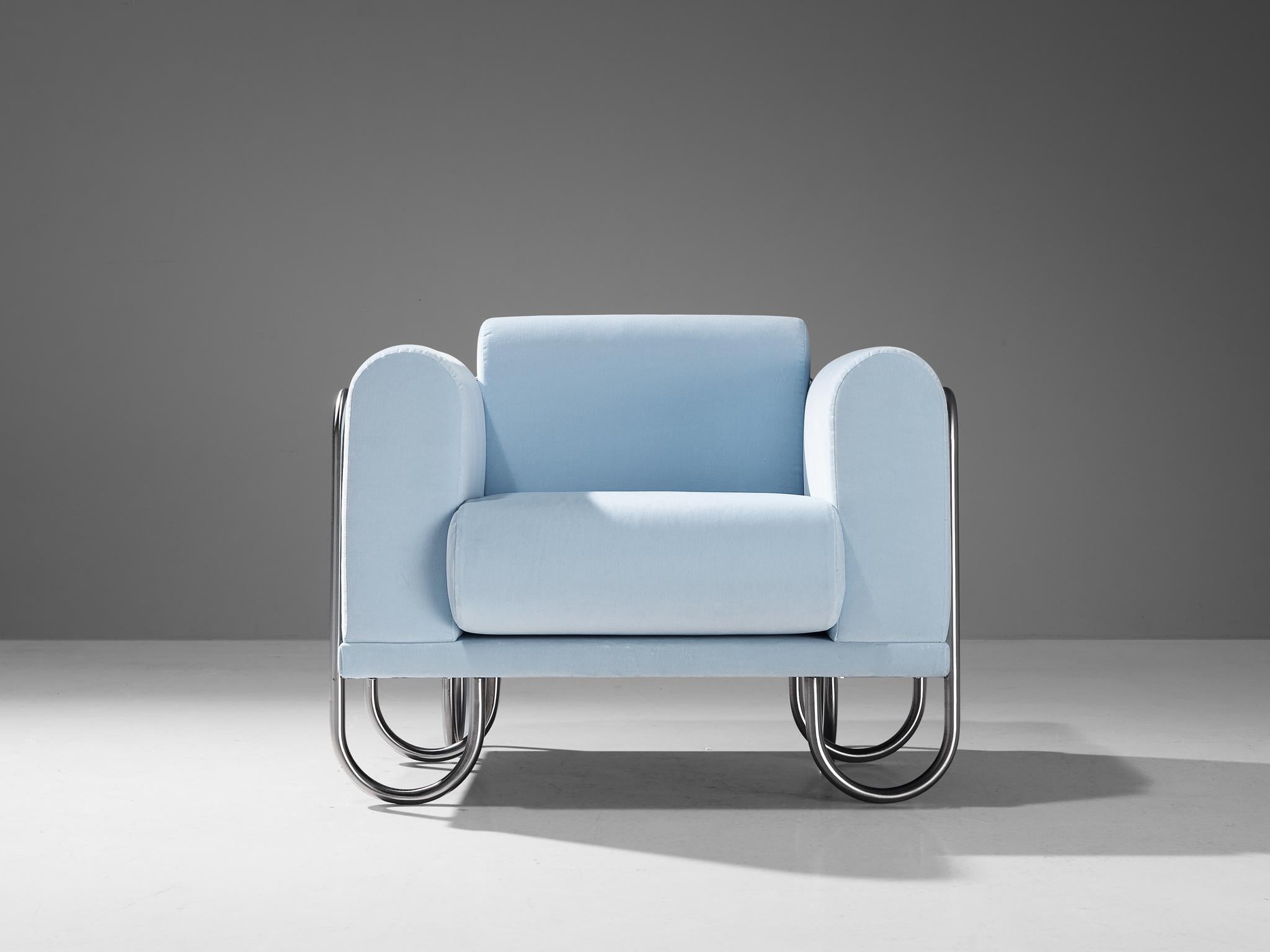 Américain Byron Botker pour Landes fauteuils de salon en velours bleu clair  en vente