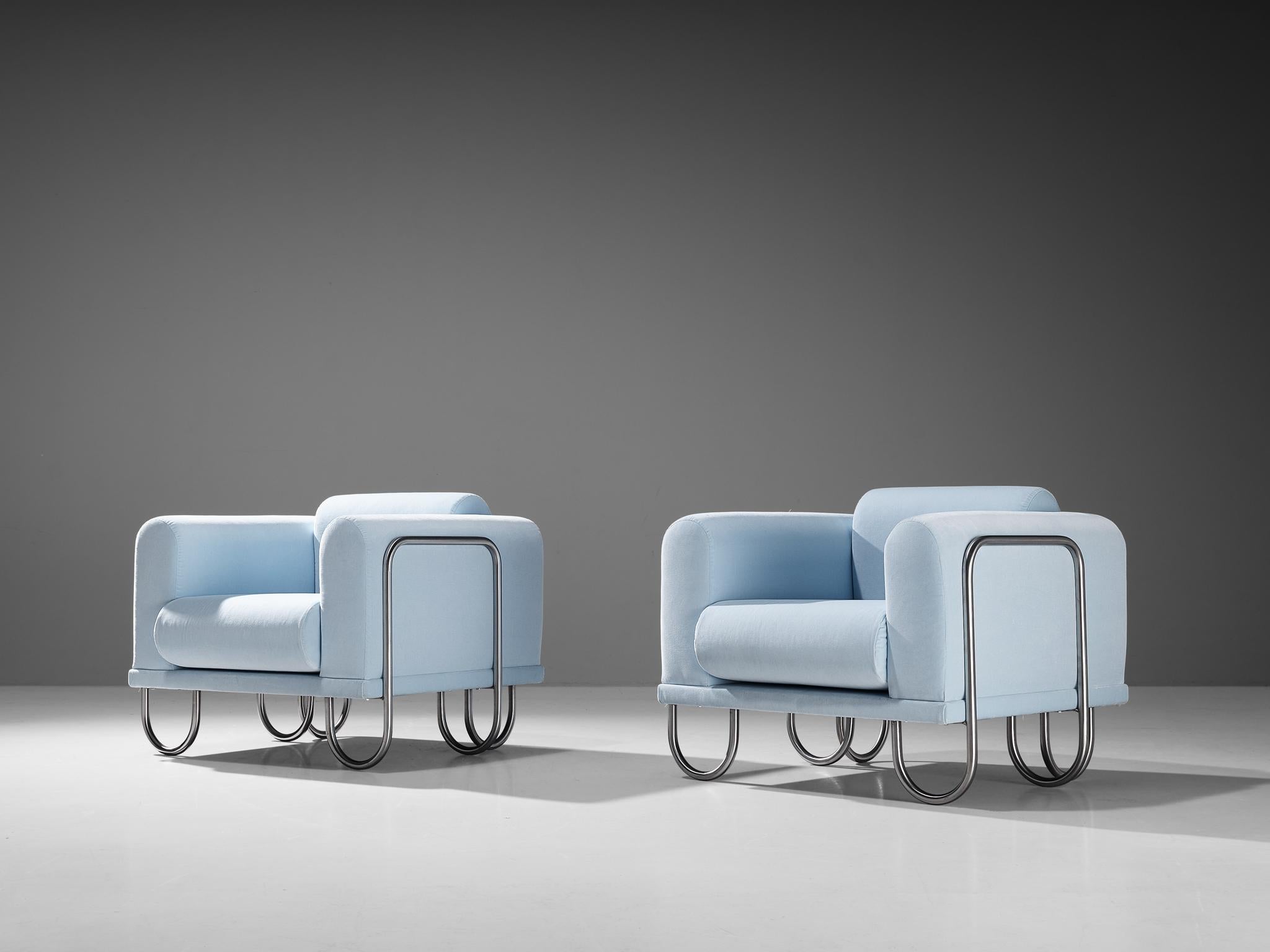 Late 20th Century Byron Botker for Landes Lounge Chairs in Light Blue Velvet 
