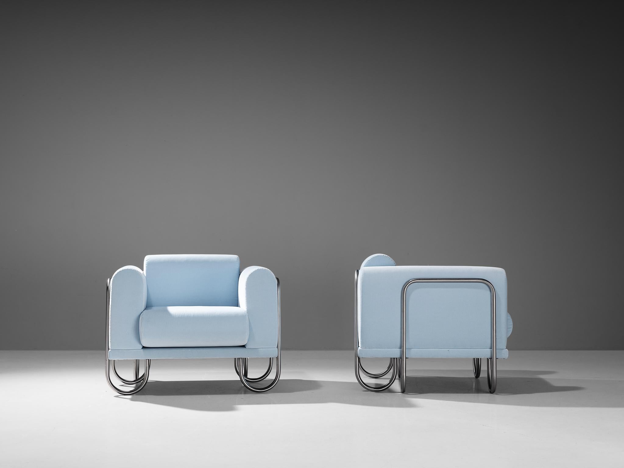 Byron Botker for Landes Lounge Chairs in Light Blue Velvet  For Sale 3