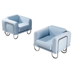 Byron Botker for Landes Lounge Chairs in Light Blue Velvet