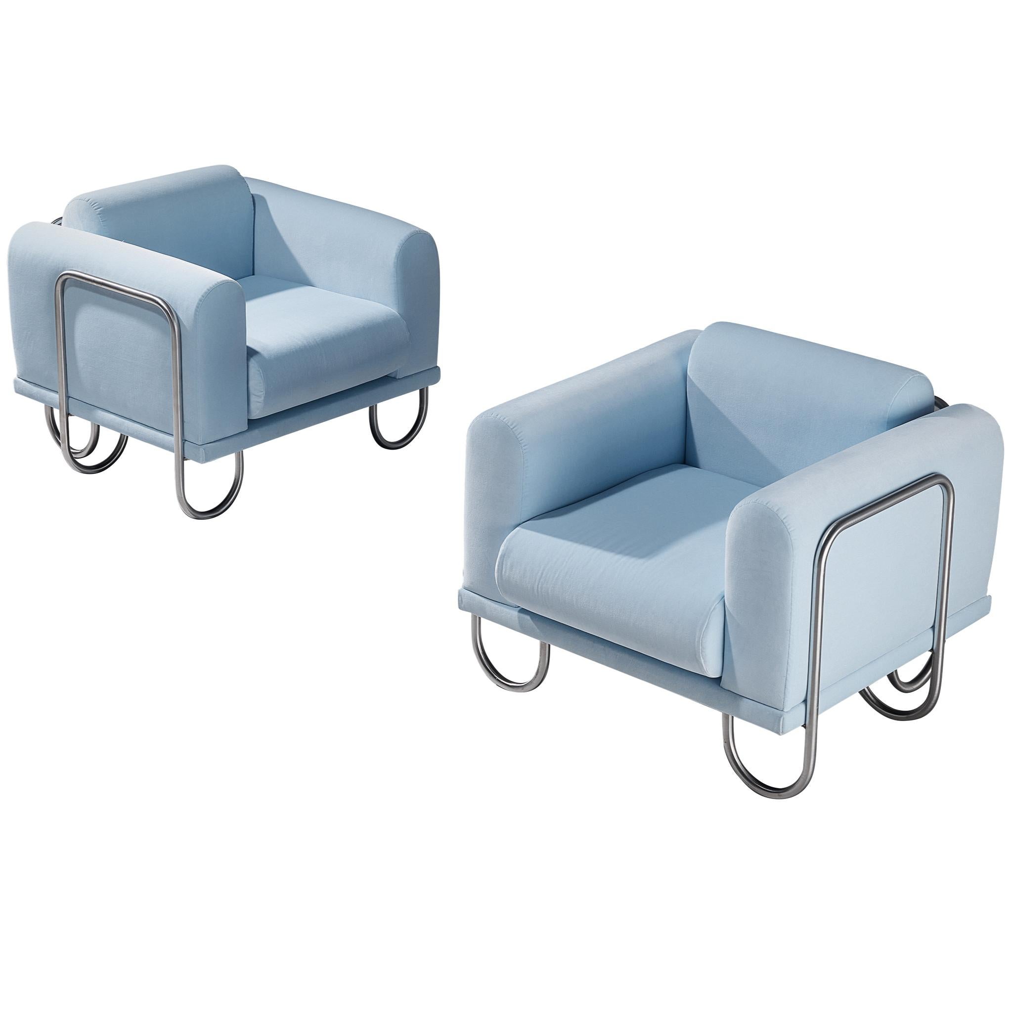 Byron Botker for Landes Lounge Chairs in Light Blue Velvet