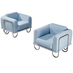 Byron Botker for Landes Lounge Chairs in Light Blue Velvet