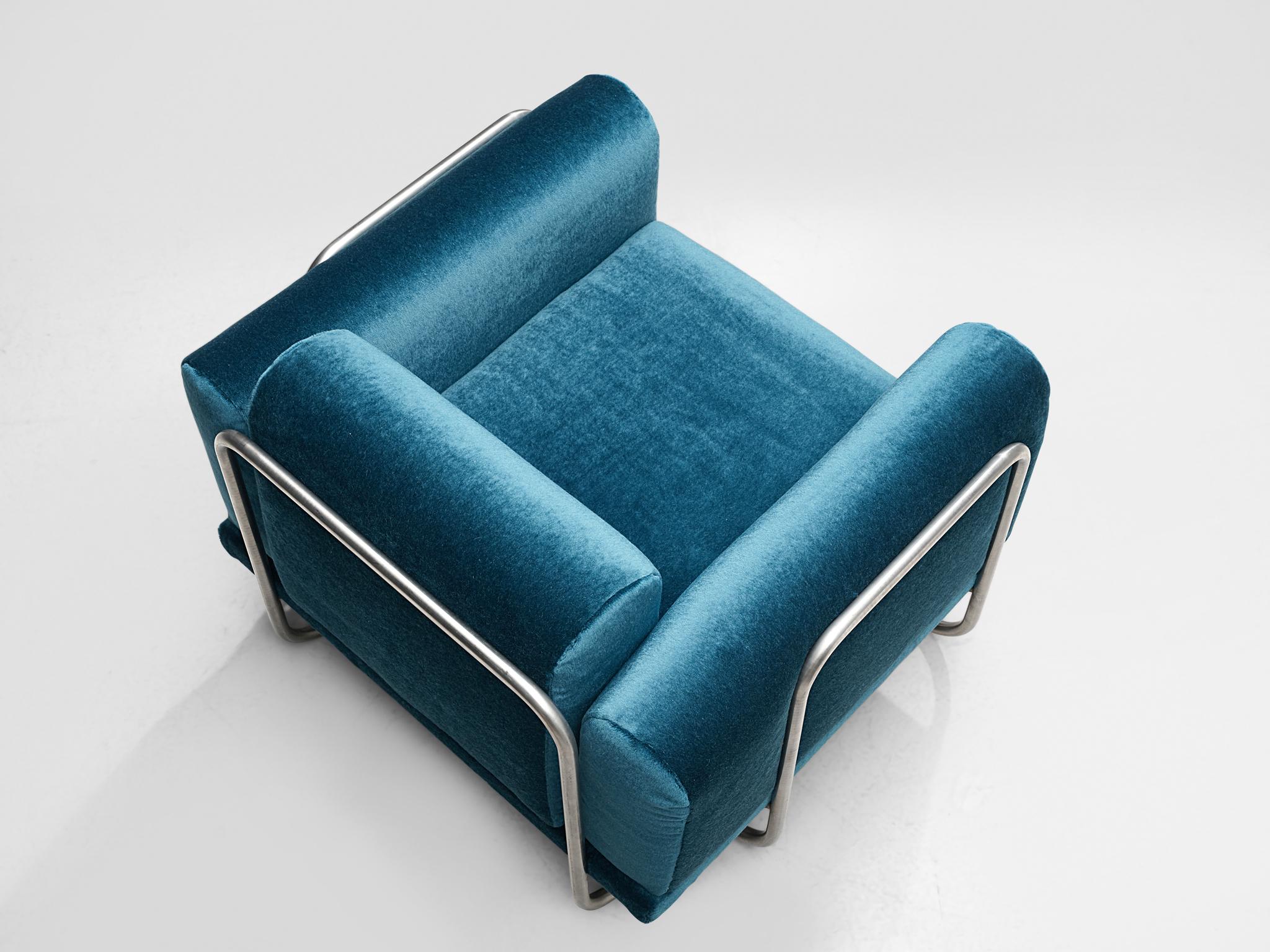 Byron Botker for Landes Lounge Chairs with Tubular Frames in Blue  In Good Condition For Sale In Waalwijk, NL
