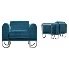 Byron Botker for Landes Lounge Chairs with Tubular Frames in Blue 
