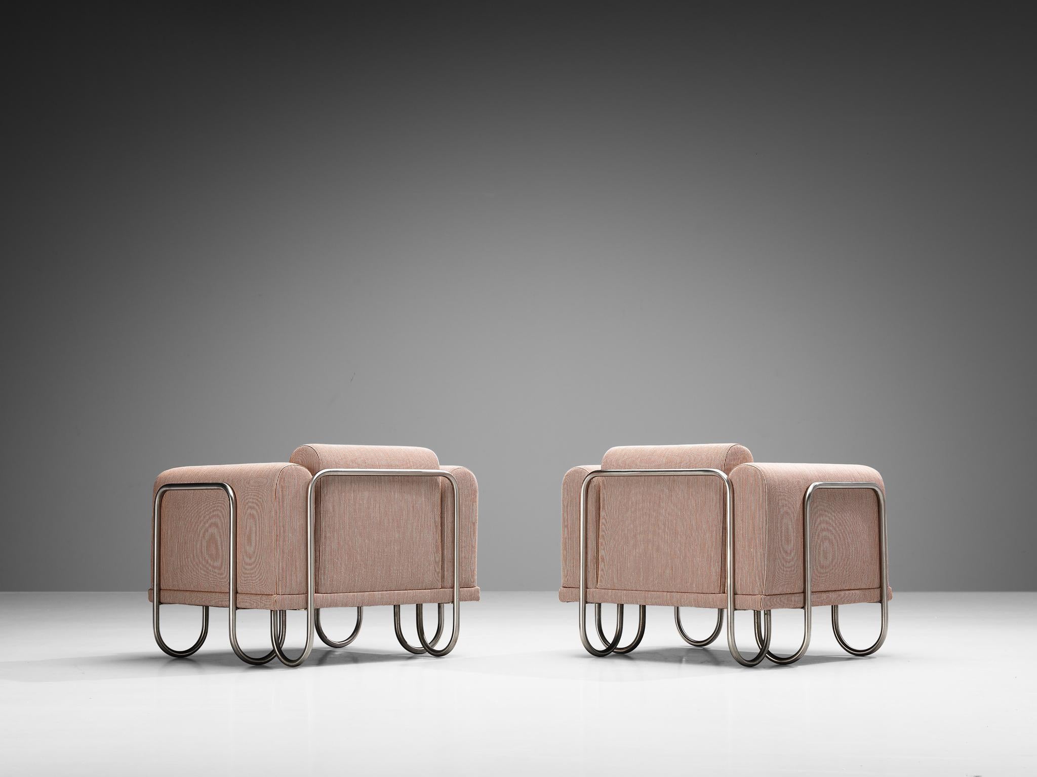 Steel Byron Botker for Landes Lounge Chairs with Tubular Frames in Light Pink  For Sale