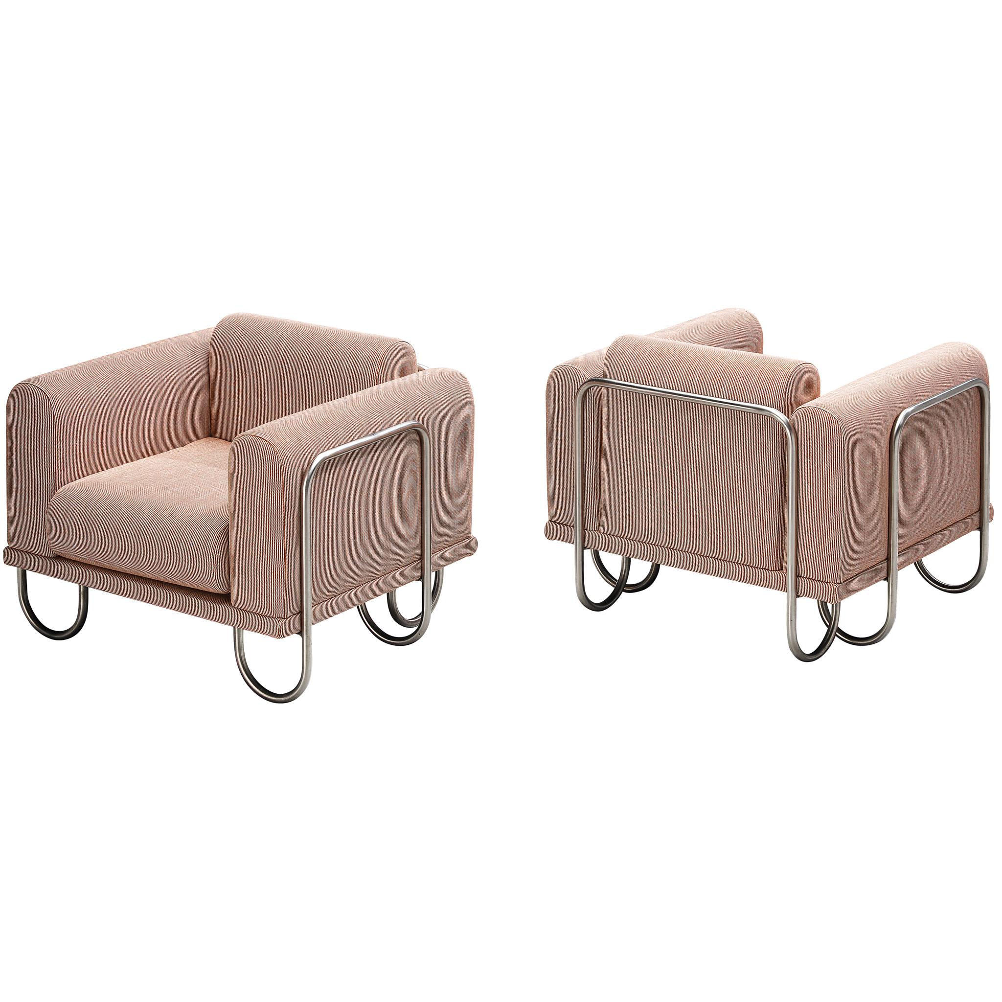 Byron Botker for Landes Lounge Chairs with Tubular Frames in Light Pink  For Sale