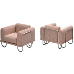 Byron Botker for Landes Lounge Chairs with Tubular Frames in Light Pink 