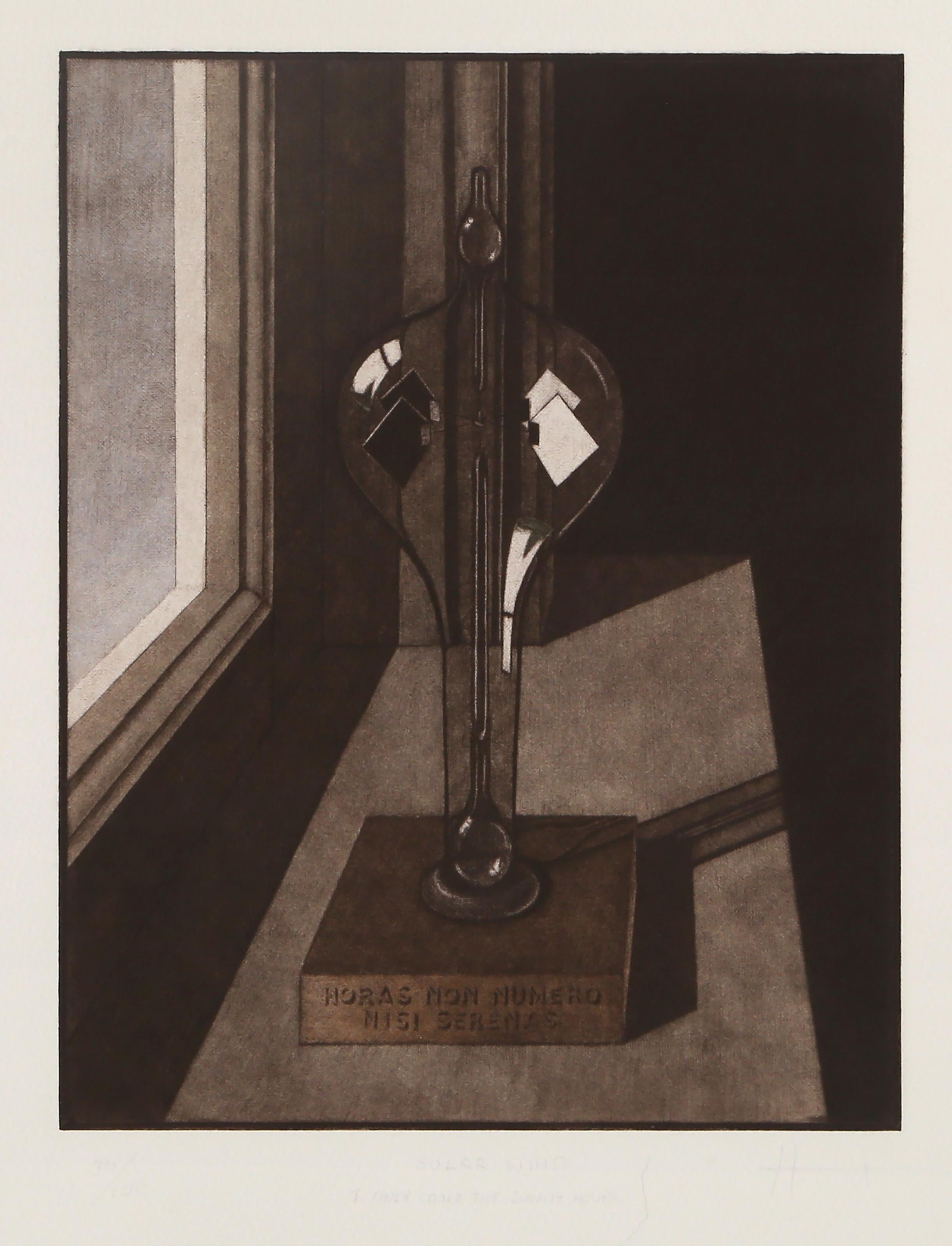 Byron Bratt, American (1952 - 2020) - Solar Wind: I Only Count The Sunny Hours, Year:  circa 1970, Medium:  Mezzotint, signed, titled and numbered in pencil, Edition:  30/100, Image Size:  11 x 8.5 inches, Size:  18.75 x 15 in. (47.63 x 38.1 cm)