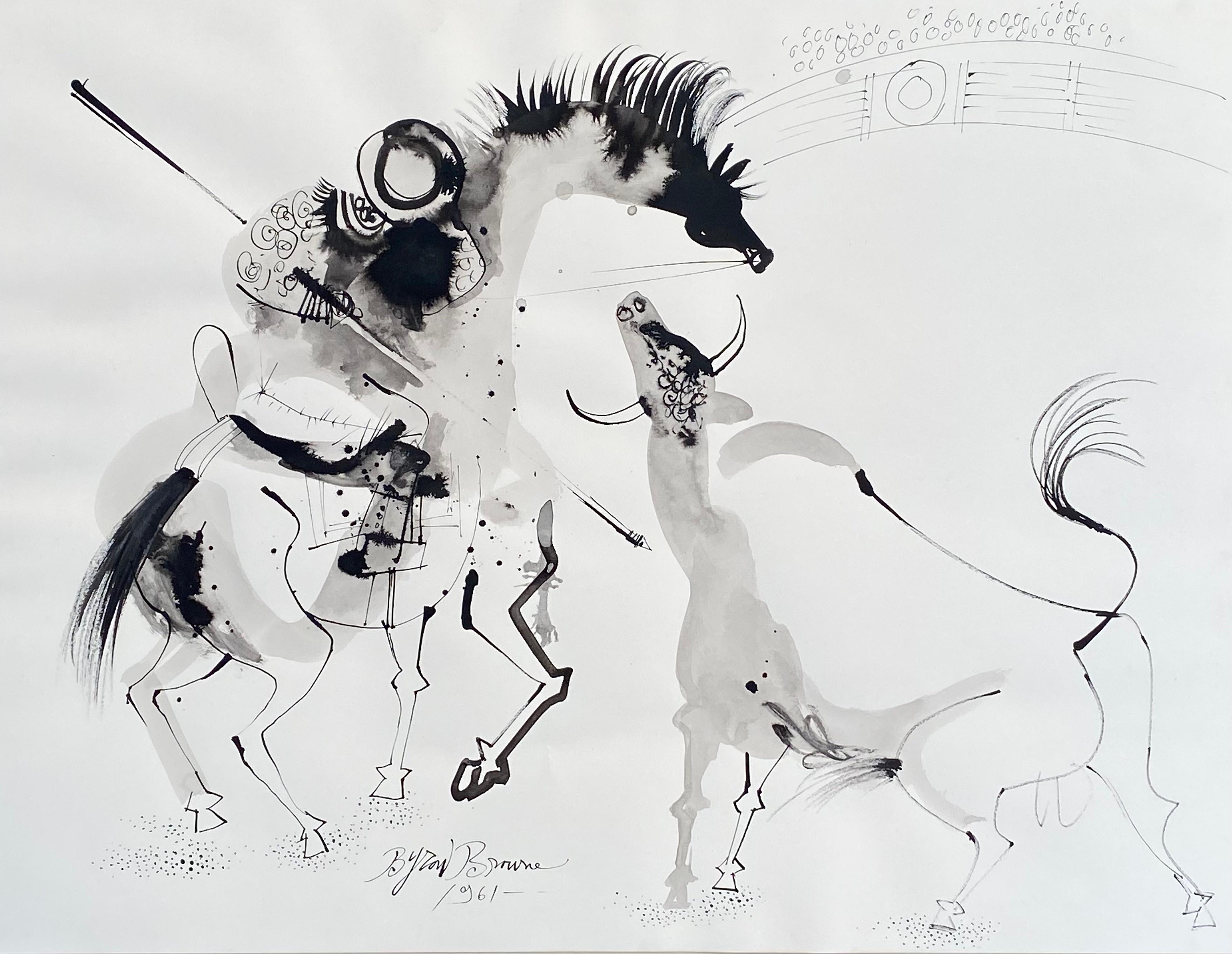 “Picador and the Bull” - Post-Modern Mixed Media Art by Byron Browne