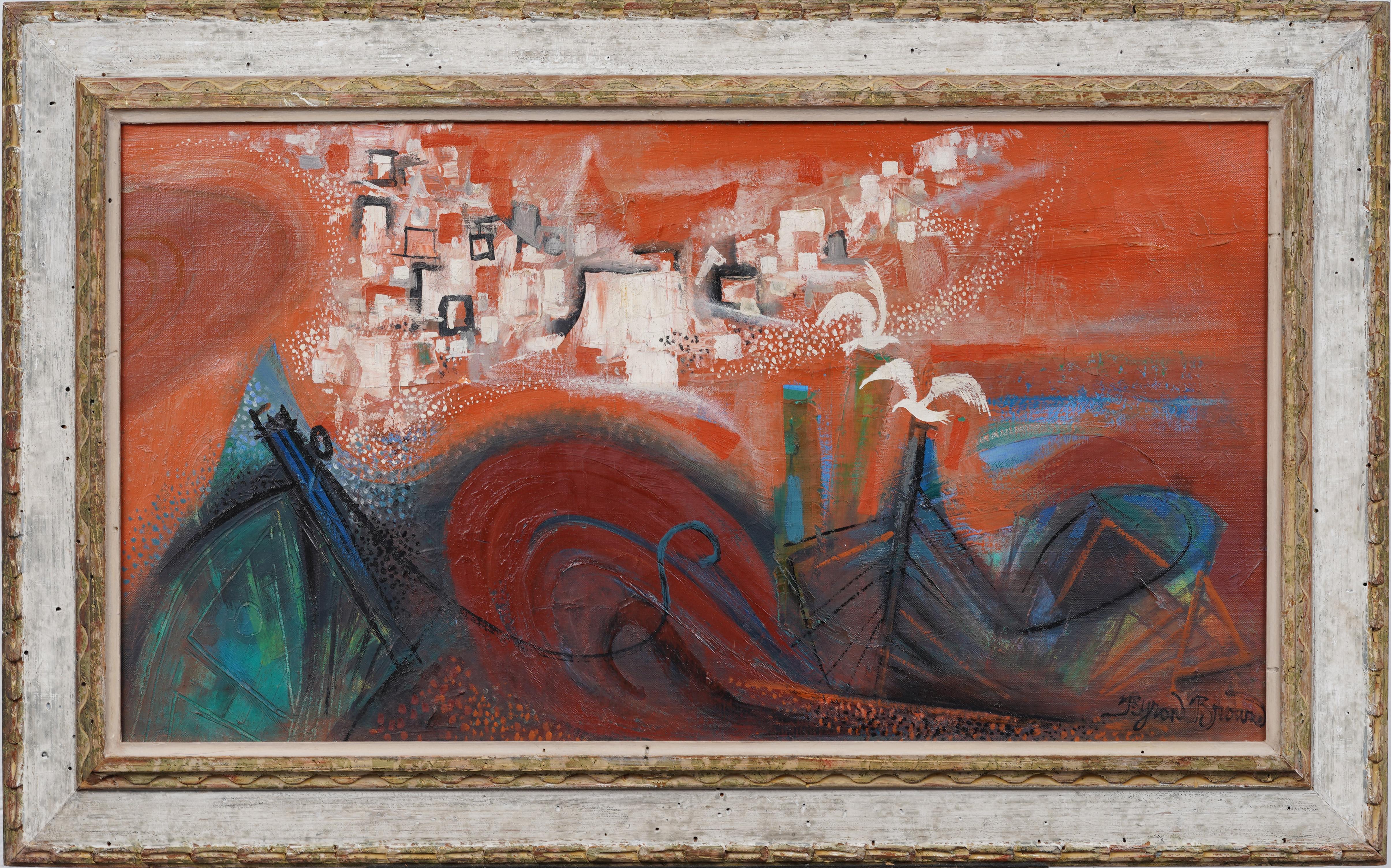 Antico grande dipinto modernista americano con cornice del paesaggio fauvista di Provincetown - Painting di Byron Browne
