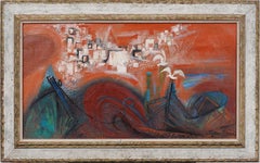 Antiguo gran cuadro fauvista modernista americano enmarcado Paisaje de Provincetown