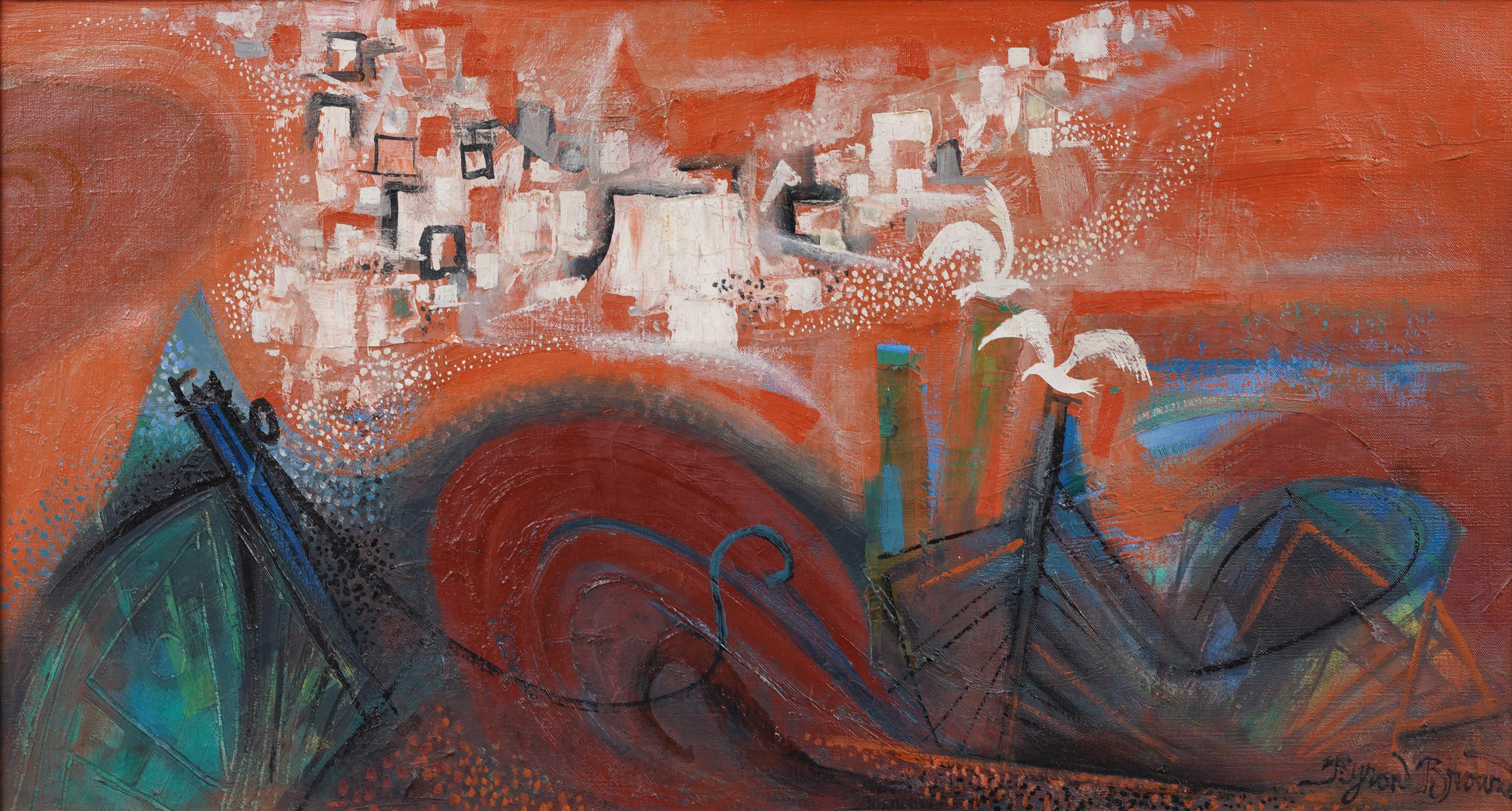 Antico grande dipinto modernista americano con cornice del paesaggio fauvista di Provincetown - Painting Moderno di Byron Browne