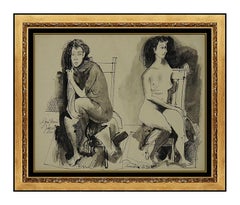 Byron Browne Original Gouache Painting Signed Nude Portrait Antique Artwork oil