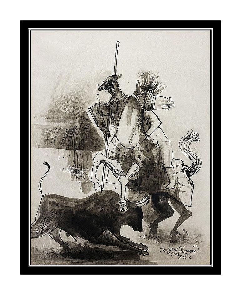 BYRON BROWNE Original PAINTING Gouache on Board Signed Rare Don Quixote Art oil - Painting by Byron Browne