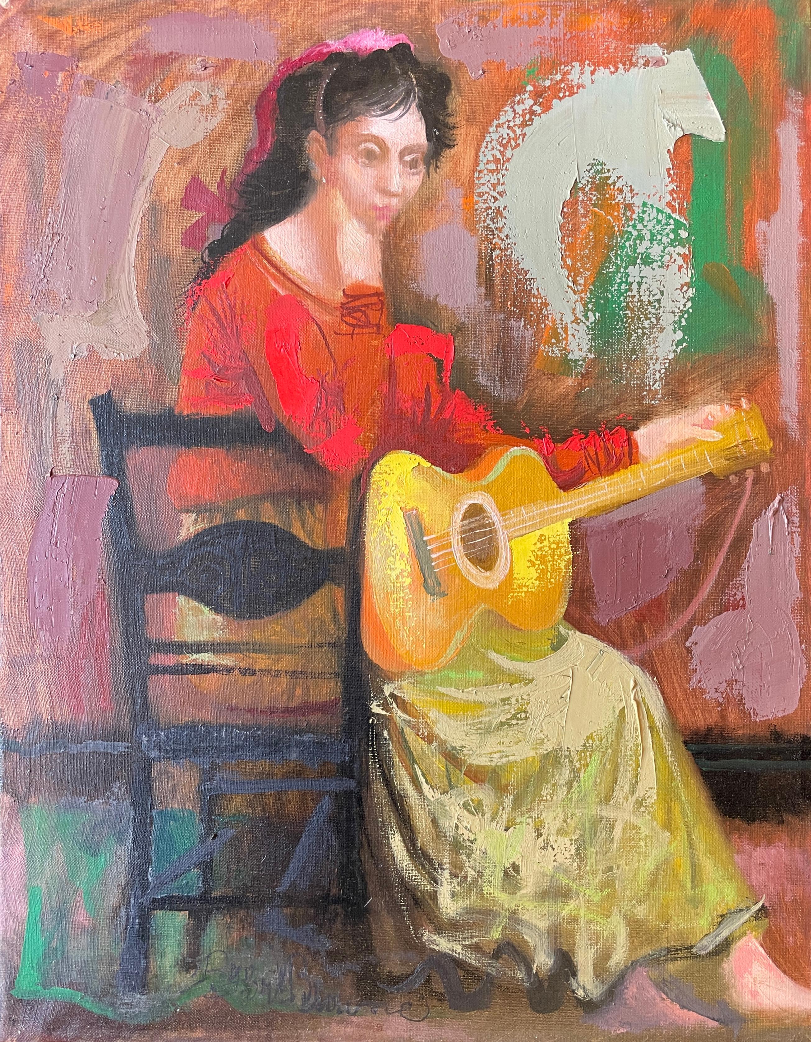 Folk Singer Ölgemälde von Byron Browne im Angebot 1