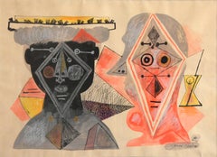 Modern Abstract painting by American, Byron Browne, titled "Two Heads"