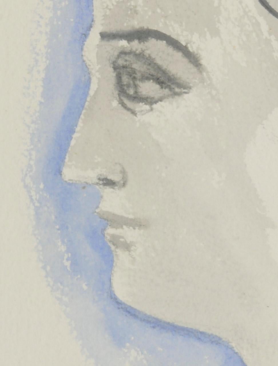 Neoclassical Head in profile - Painting by Byron Browne