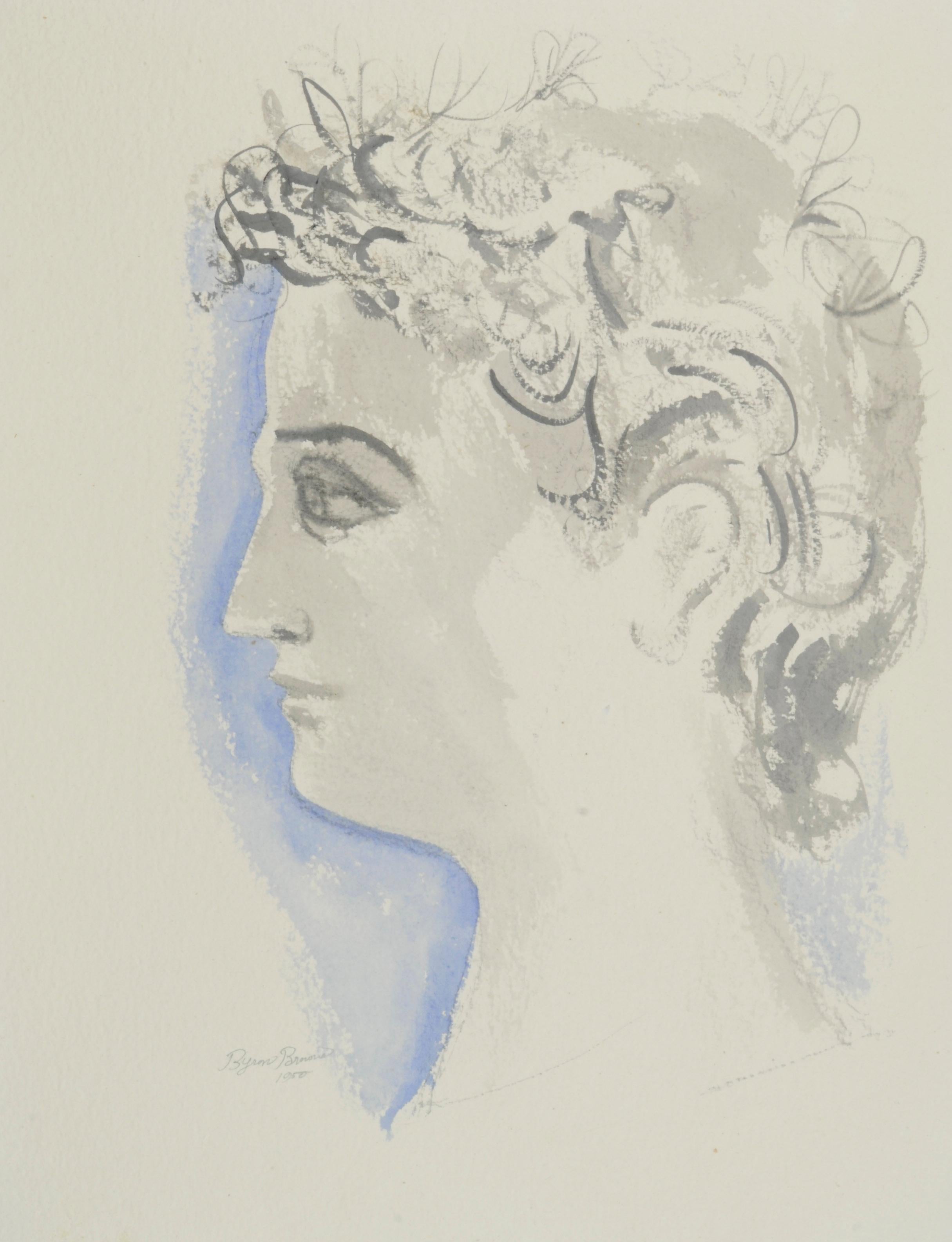 Figurative Painting Byron Browne - Tête néoclassique de profil