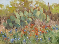 Vintage Cactus with Bluebonnets