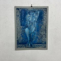 Byron Gálvez Mexican Modernism Artwork Blue Mixed Media on Paper