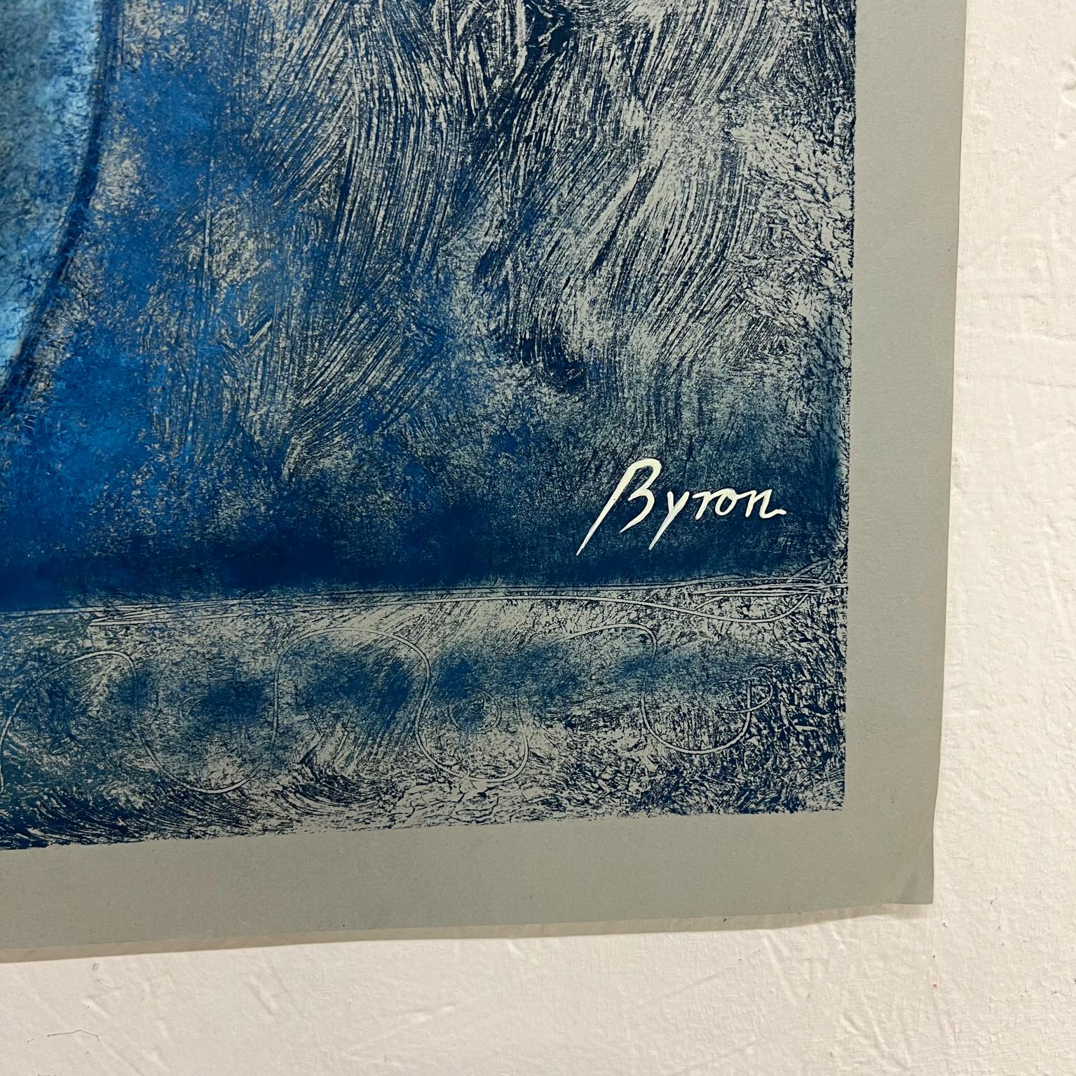 Byron Gálvez Mexican Modernism Artwork Blue Mixed Media on Paper For Sale 2