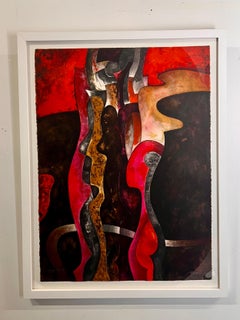 Byron Gálvez Litografía Abstracta " Mujer En Rojo" Prueba de Artista, Firmada y Enmarcada