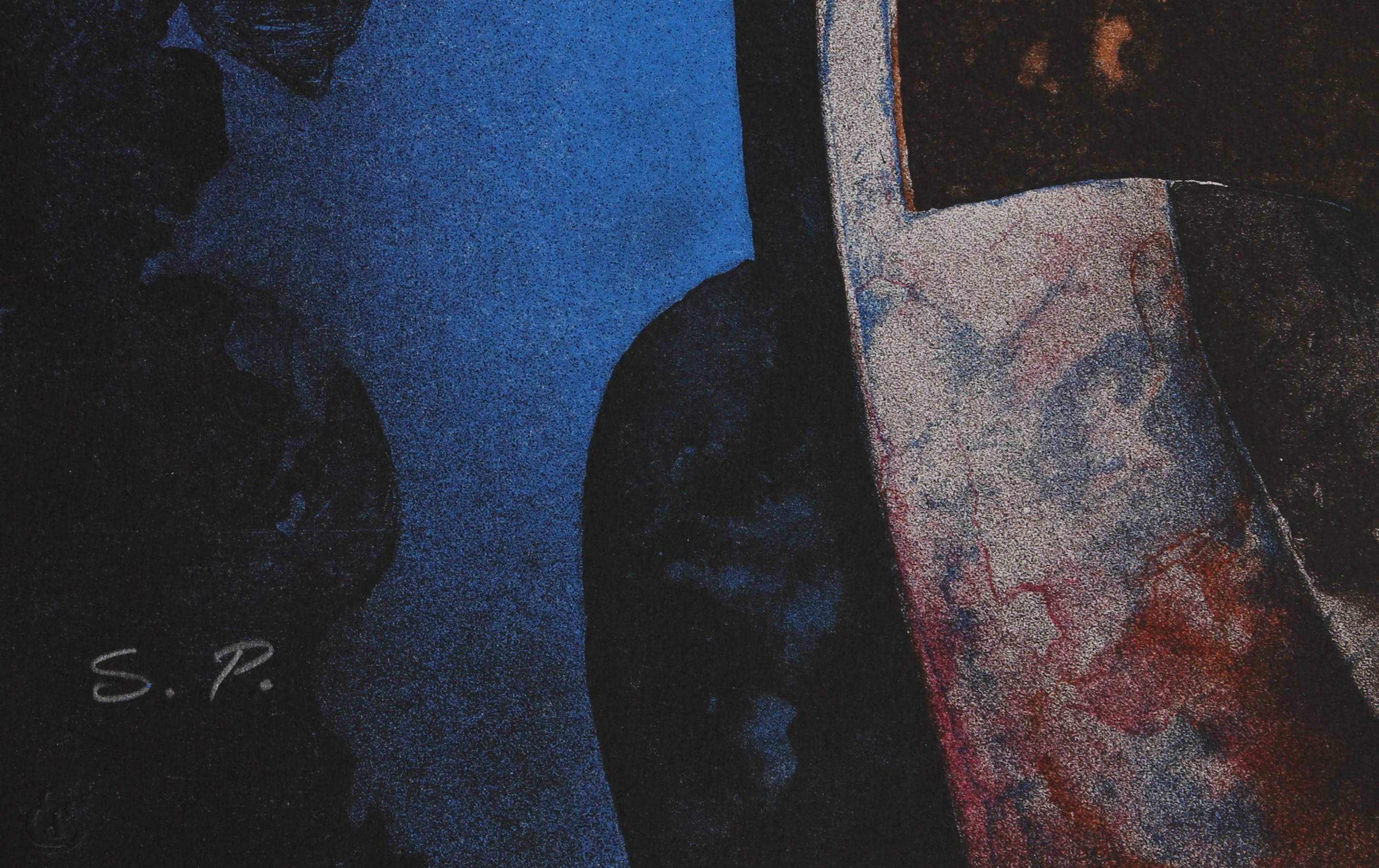 Mujer en Azul, Abstrakte Lithographie von Byron Galvez – Print von Byron Gálvez
