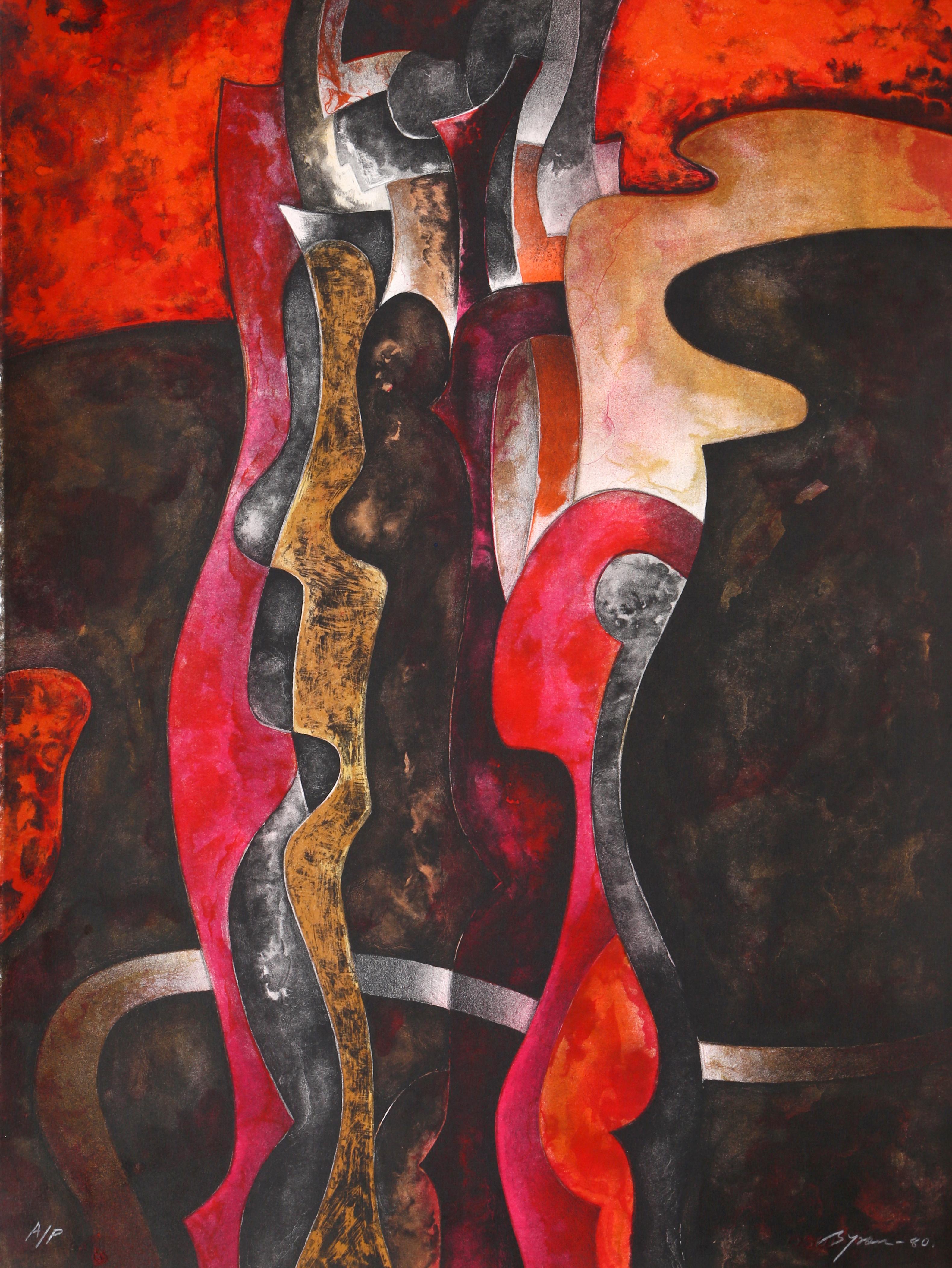 Mujer en Rojo, Surrealist Lithograph by Byron Galvez