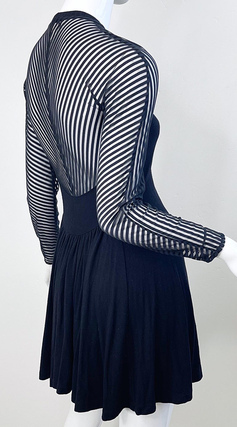 Byron Lars 1990s Size 2 Black Sheer Sleeves / Back Vintage 90s Mini Skater Dress Byron Lars 1990s Size 2 Black Sheer Sleeves / Back Vintage 90s Mini Skater Dress