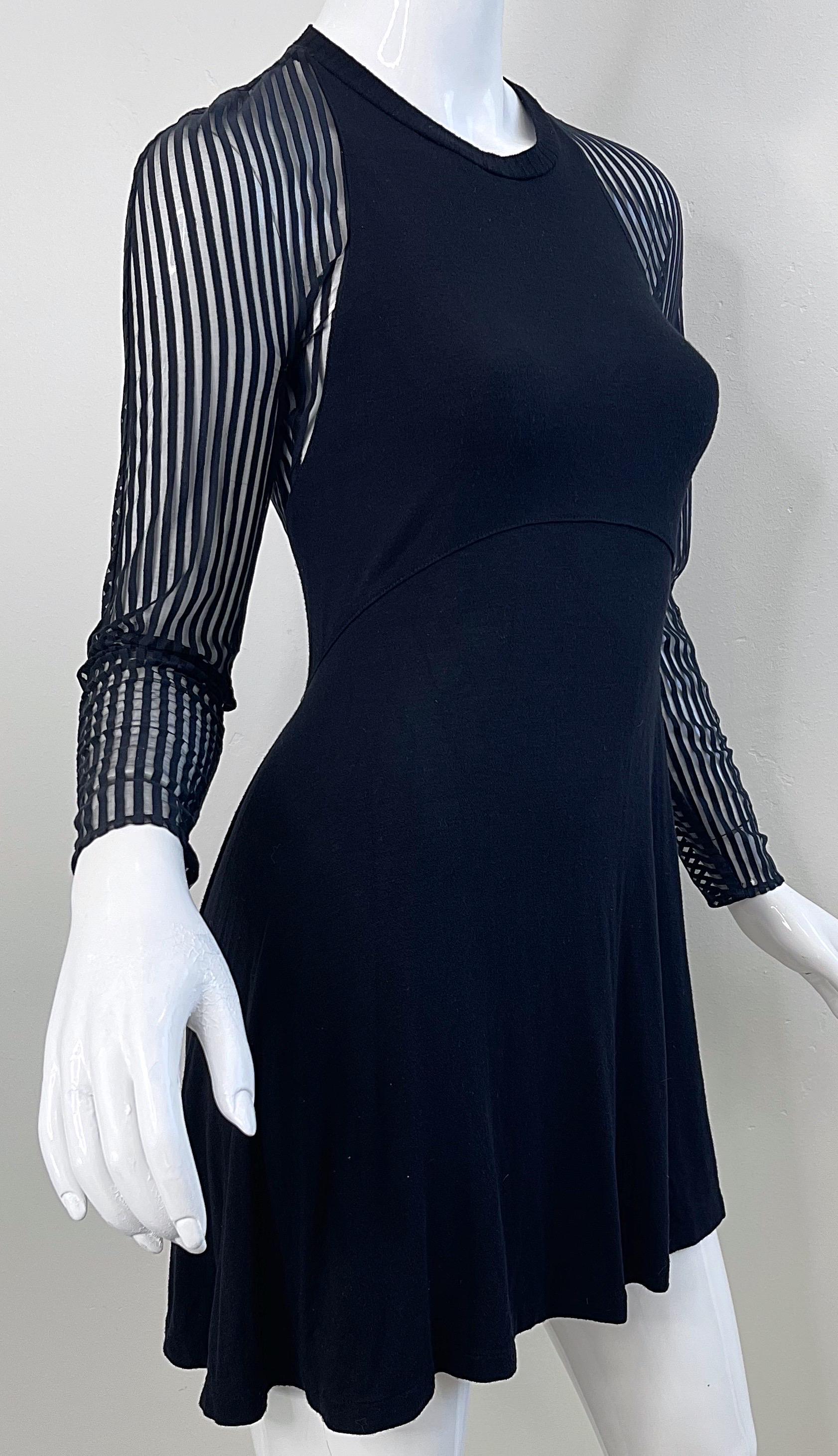 Women's Byron Lars 1990s Size 2 Black Sheer Sleeves / Back Vintage 90s Mini Skater Dress For Sale