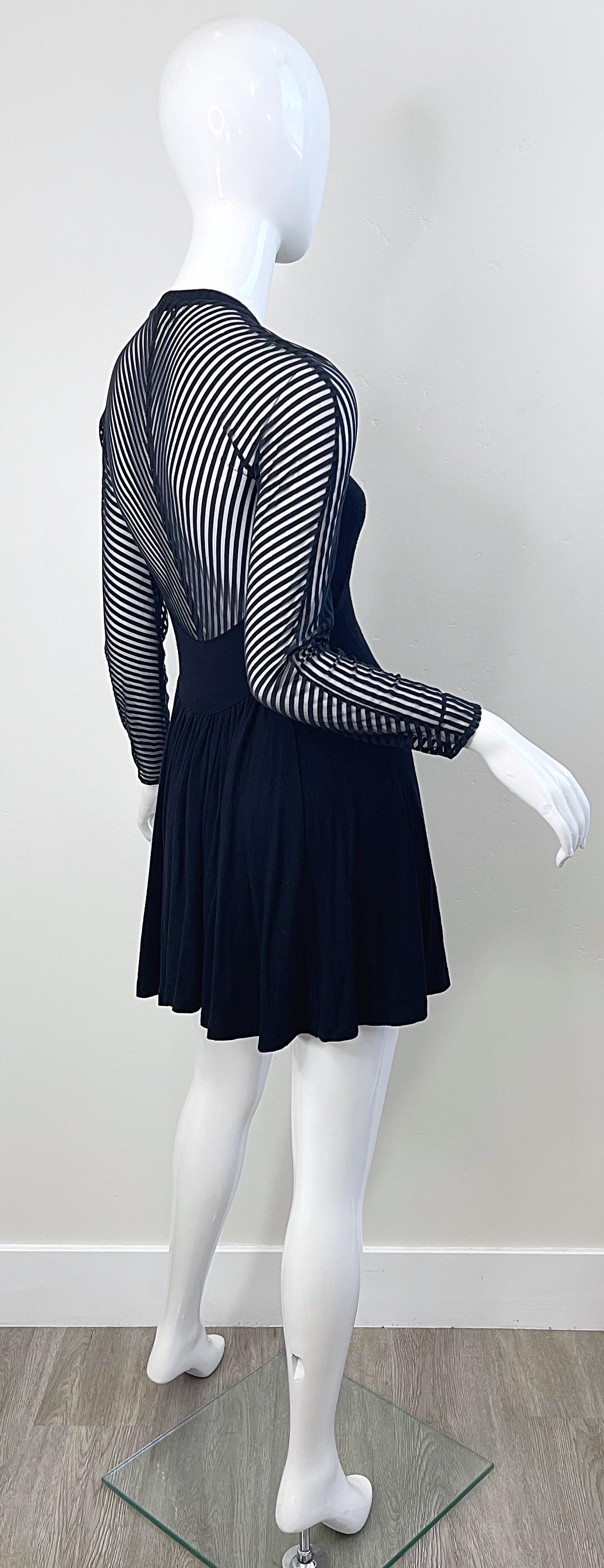 Byron Lars 1990s Size 2 Black Sheer Sleeves / Back Vintage 90s Mini Skater Dress For Sale 4