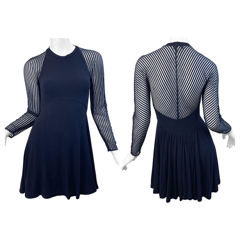 Byron Lars 1990s Size 2 Black Sheer Sleeves / Back Vintage 90s Mini Skater Dress